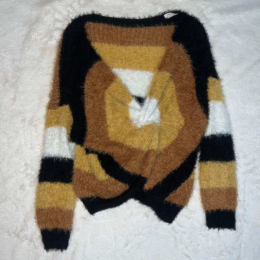 Love + Joy Striped Fuzzy Sweater  Cozy Colorblock Knit Pullover Size Medium